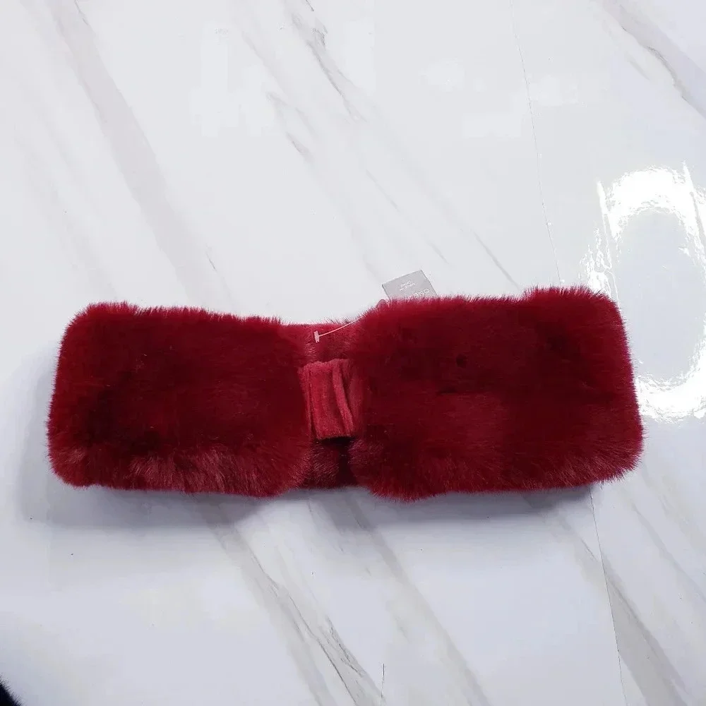 Chico’s Faux Fur Headband Holly Red Cold Weather Lined Cozy Soft